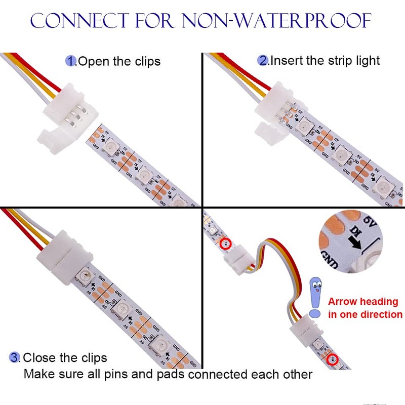 FSJEE 3 Pin LED Strip Connector Kit, Include LED Corner Connector, Unwired Gapless and T Shape Connector, Jumper for 10mm 3Pin WS2811 WS2812 LED Strip - Image 2